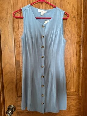 NWT Sleeveless Sky Blue Button-Front Midi Dress Linen Blend